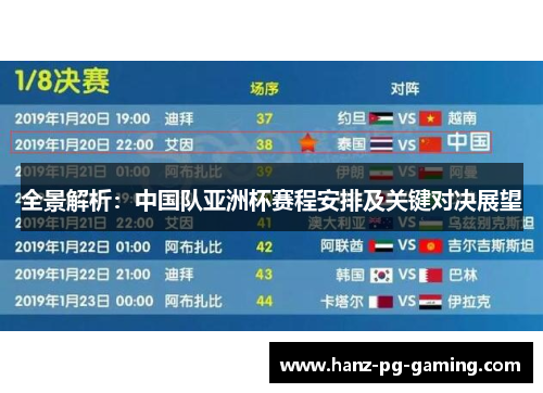 全景解析：中国队亚洲杯赛程安排及关键对决展望